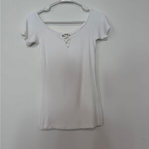 Michael Stars White Lace-Up Scoop Short Sleeve Reversible Top